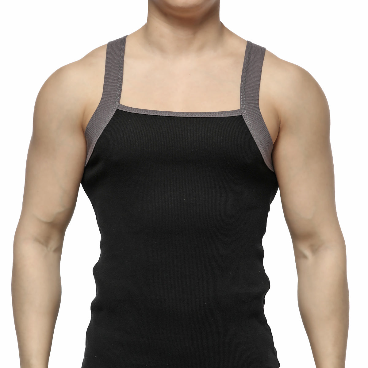 [M2W] Square Cut Tank Top Contrast Black (3125-30)